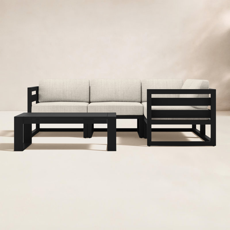 Avion 5 Piece Sectional Set - Black, Cast Silver Sunbrella®, Black