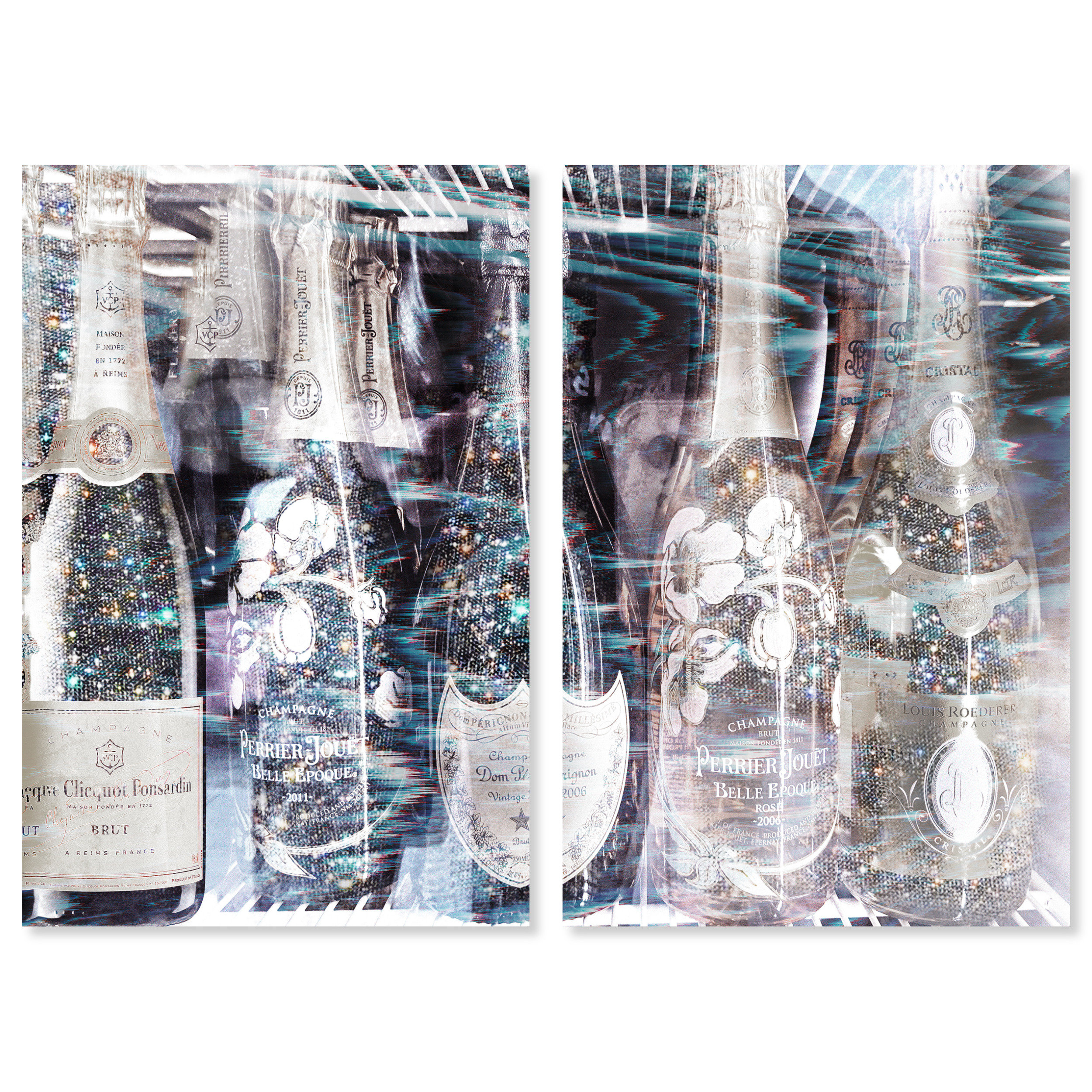Oliver Gal Drunk In Love Dyptich, Glam Champagne Bottles Modern Blue On  Canvas 2 Pieces Print