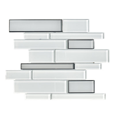 Random Sized  White Glass and Silver Glazed Glass Linear Mosaic Wall Tile