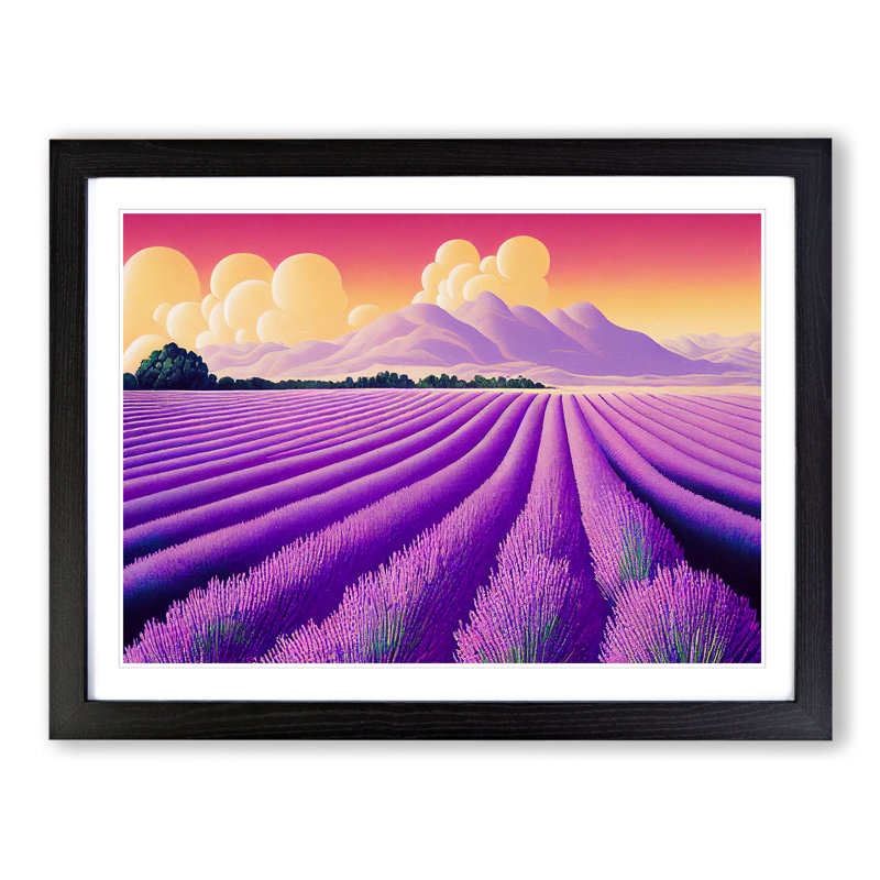 Epic Lavender Flower Field - Framed Print, Black, 46cm H x 64cm W x 2cm D
