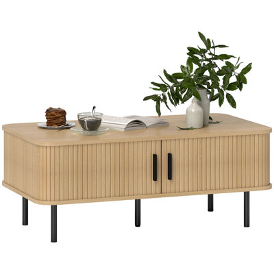 Coffee Table with Storage, Nordic Side Table with liding Doors, Oak