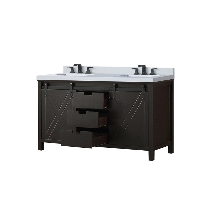 Meuble-lavabo double brun 60 po X P 22 po D, ensemble de comptoir et robinet en marbre de culture, Brun