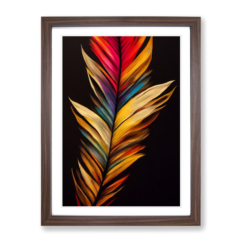 Colourful Feather No.2 - Wall Art, 48cm H x 36cm W, Walnut Framed, White