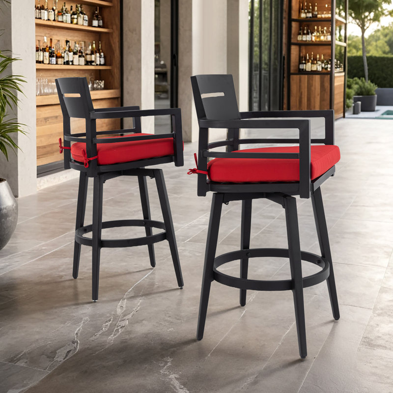 Tabourets de bar modernes pivotants à 360 ° (ensemble de 2) - Aluminium toutes saisons avec Sunbrella® Comfort, Brun