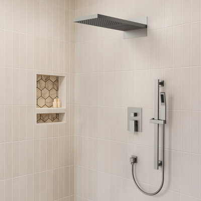 22" Waterfall & Rainfall Shower System with Adjustable Slide Bar Handheld Shower and Pressure-Balanced Valve