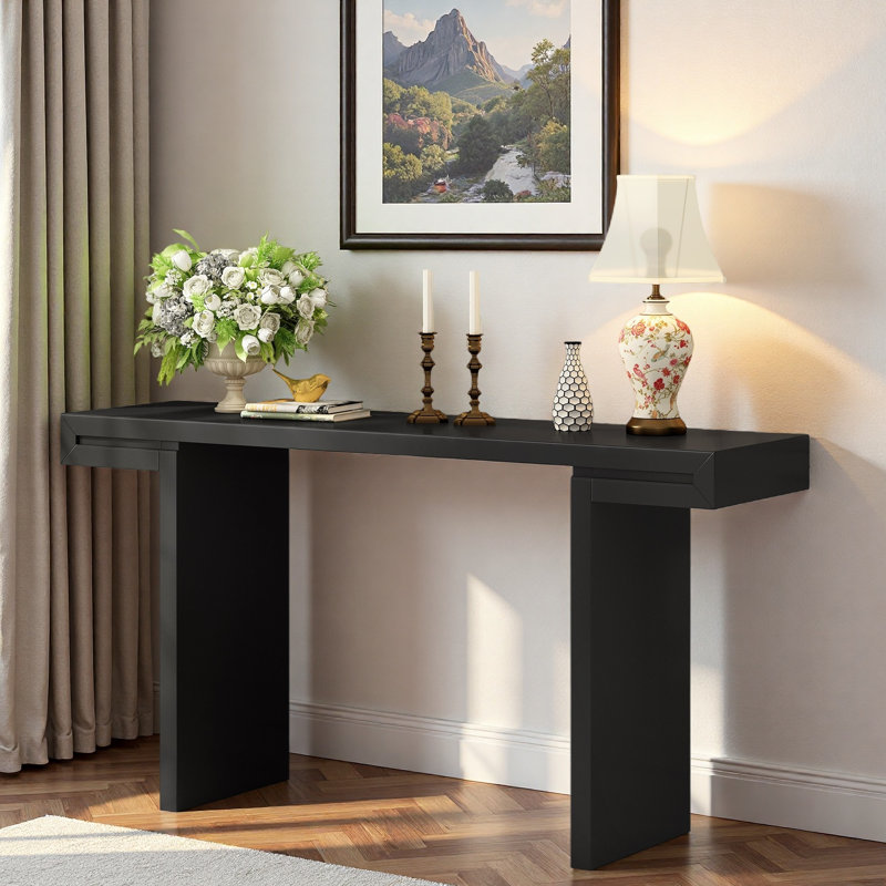 Console avec lignes géométriques et pieds réglables, Noir