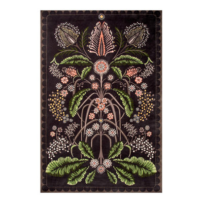 Botanical-Themed Floral Brown-Green Floral Ethnic Rug