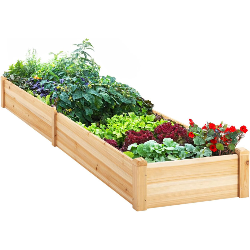 Wooden Raised Garden Planter Bed with divider - Natural- 96x24x10 inch - Upgrade