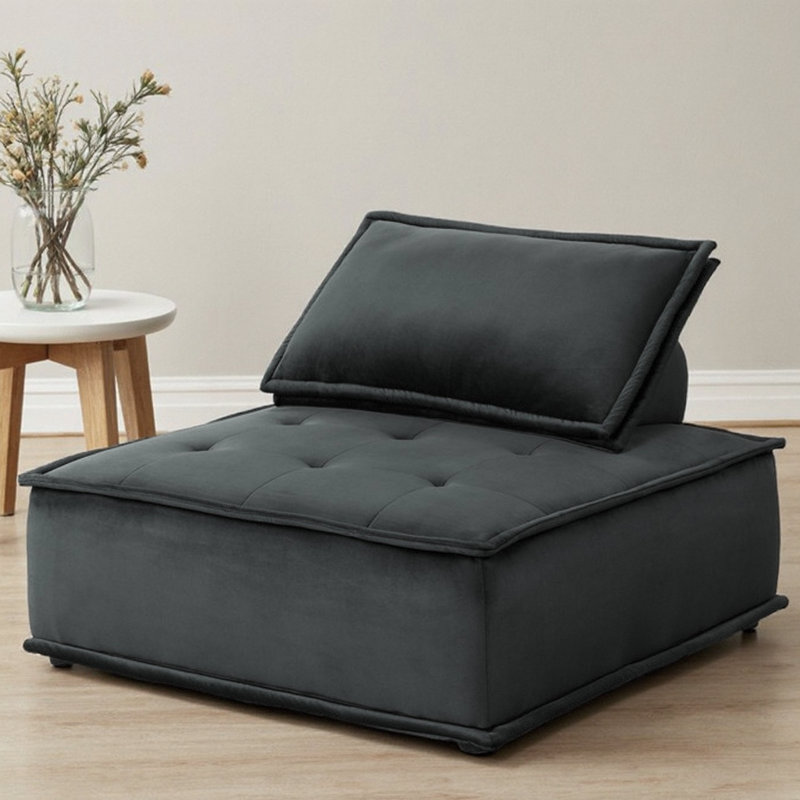 Méridienne sans accoudoirs en velours de 40 po Aveline - Luxe capitonné pour la vie moderne, Noir