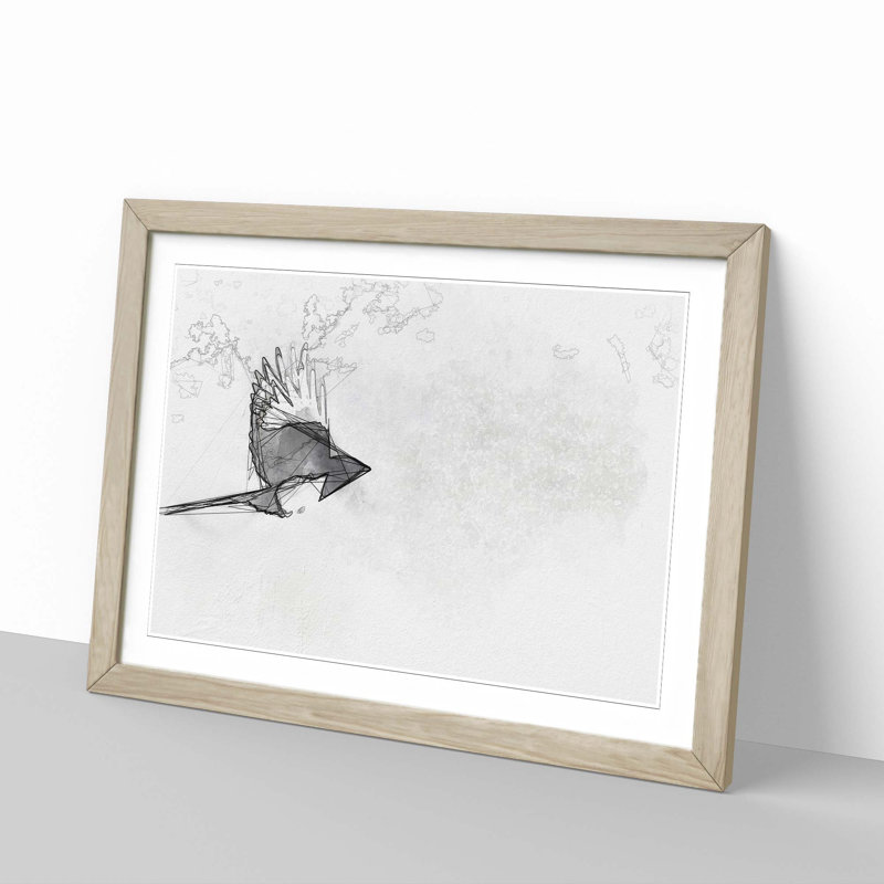 Magpie in Flight in Abstract - Picture Frame Graphic Art Print, Oak, 40cm H x 60cm W x 2cm D