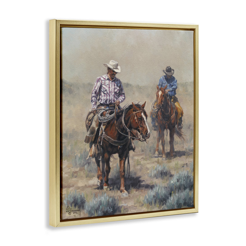 «Dust Bowl Cowboys», art mural encadré par David Graham, Cadre flottant métallique doré, H 21 po x l 17 po