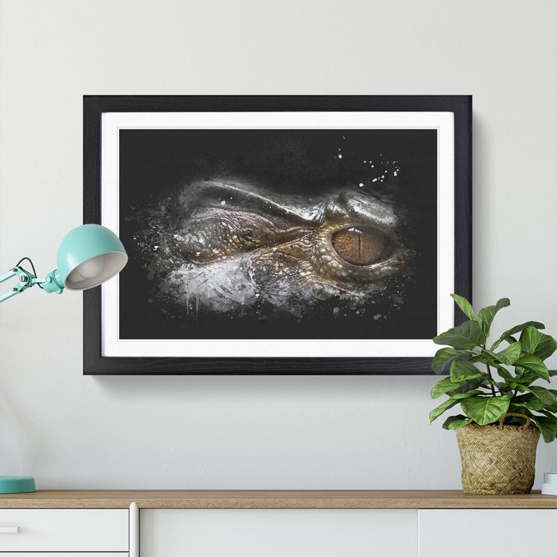 Alligator Watchful Eye - Picture Frame Graphic Art Print, 45cm H x 63cm W x 2cm D, Black Framed
