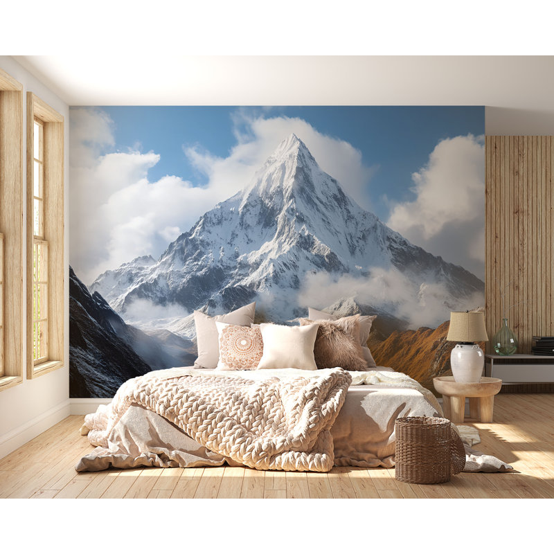 Papier peint montagne pour chambre à coucher - Snowy Peak Scenic - Art mural paysage nature, L 100 po x l 70 po
