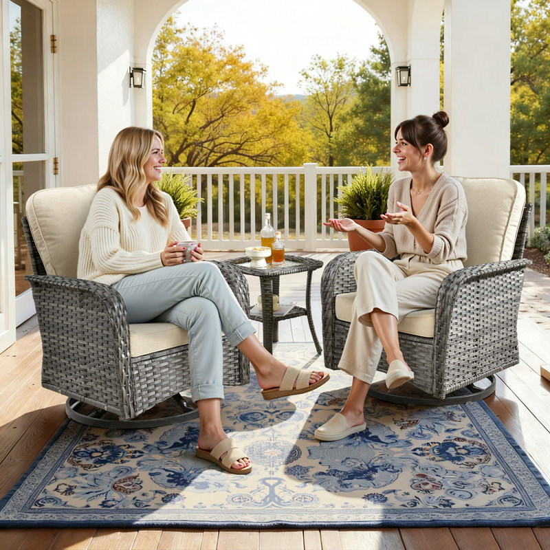 Ensemble de conversation d'extérieur en osier pour 5 personnes Allcot, ensemble de chaises de patio pivotantes avec table basse éclairée et coussins