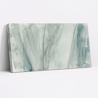 Tableau abstrait vertical à l'aquarelle sur toile, vert menthe et gris