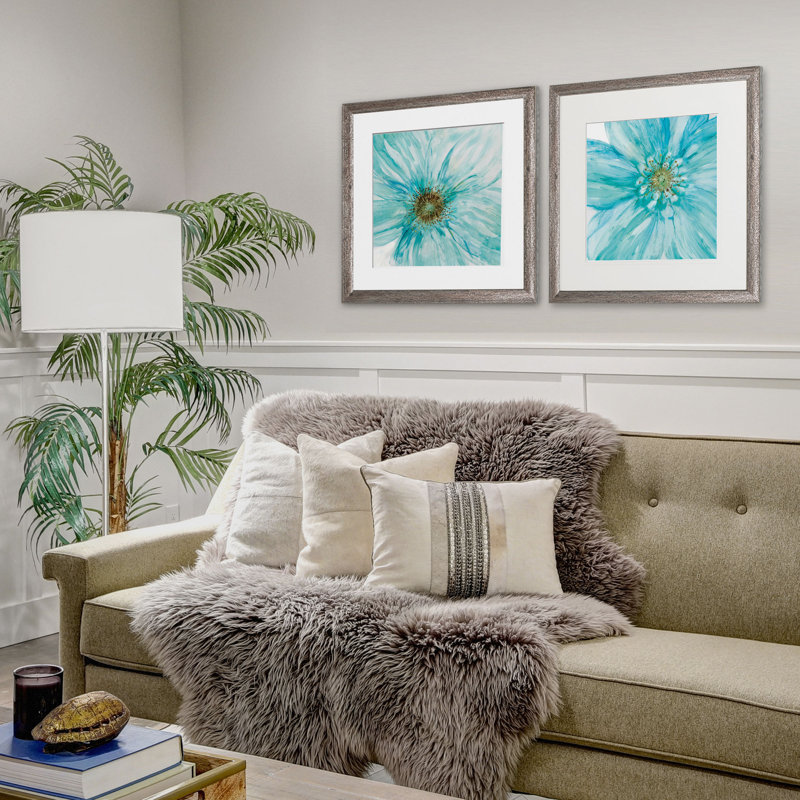 " Bold Blue " 2 - Pieces, Brown Framed