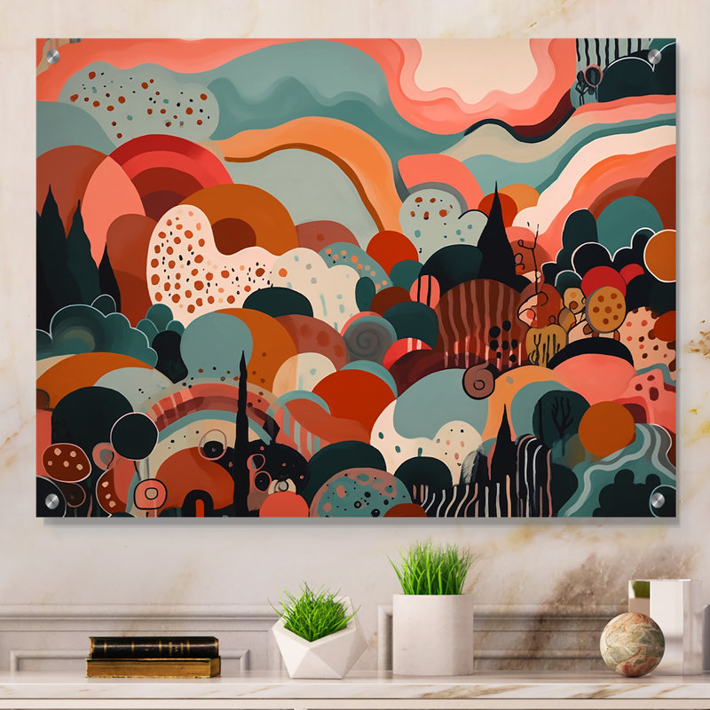 Rose, vert, minimalistes, explosion I - Art mural abstrait en minimalisme, H 12 po x l 20 po