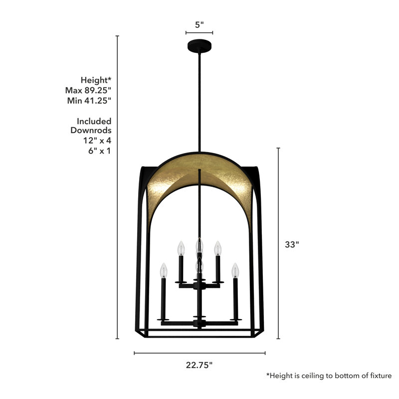Dukestown 8 Light 22 inch Lantern Pendant, Natural Iron/Gold Leaf