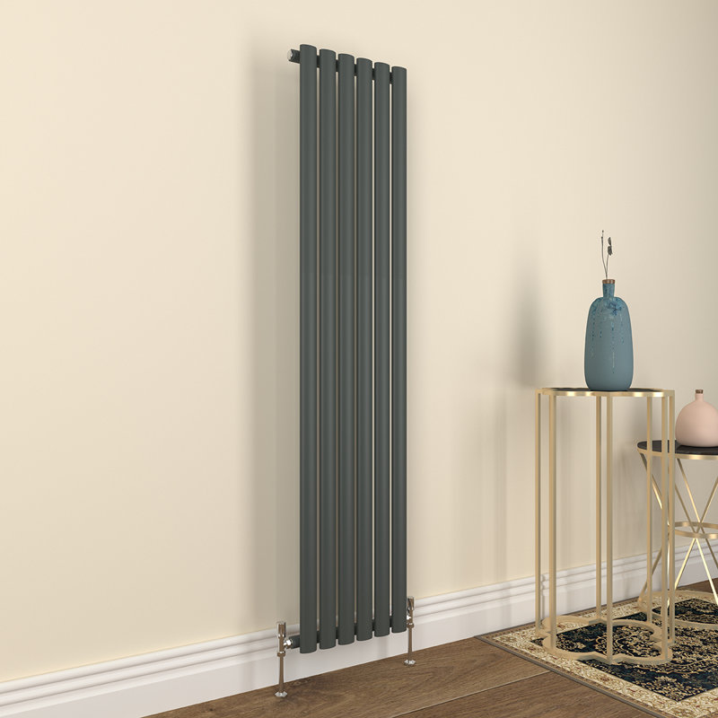 Vertical Oval Column Radiator, 160cm H x 35.4cm W x 5.6cm D, Single, Grey