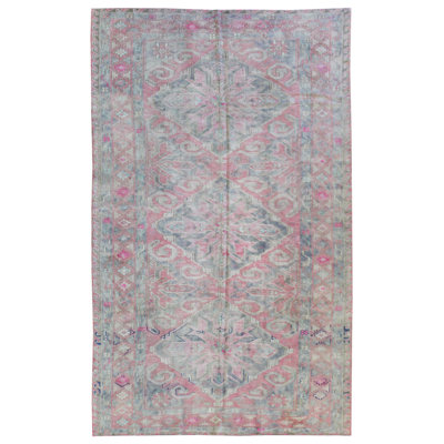 Soumak One-of-a-Kind Rectangle 6'1" X 9'10" 1940s Wool Area Rug in Pink/Gray