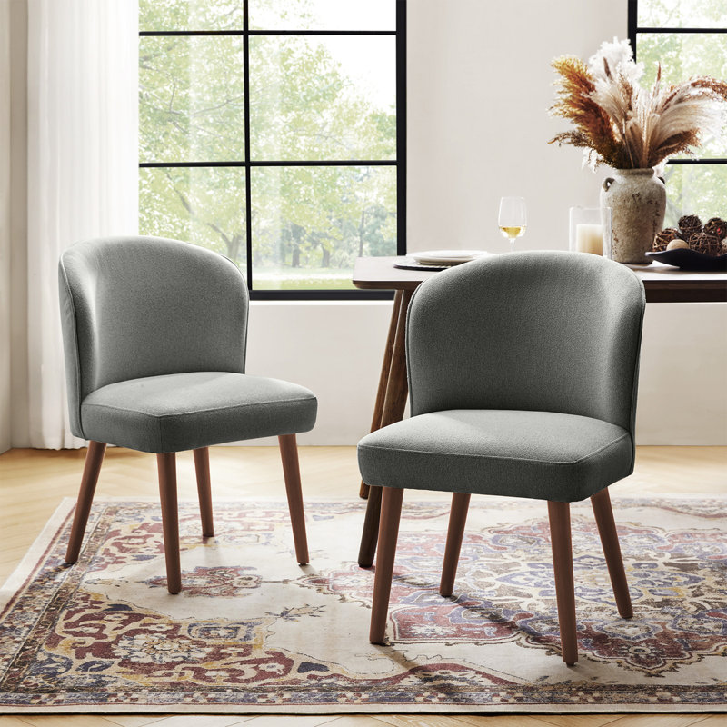 14cm H Upholstered Upholstered Back Dining Chair, Grey, 2