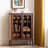 American-Style Vintage Cherry Wood Rattan And Glass Feature Cabinet-598812648