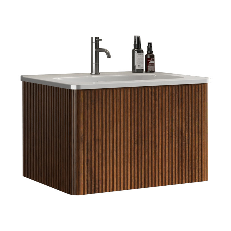  Meuble-lavabo rayé avec lavabo à surface solide, meuble-lavabo mural flottant pour salle de bain moderne, pré-assemblé