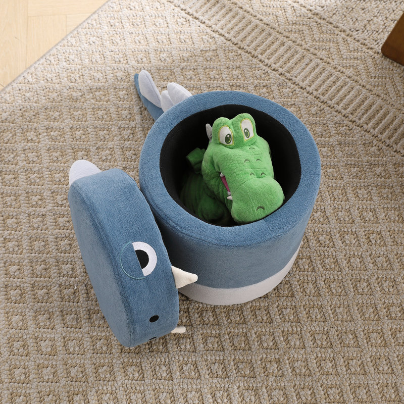 Adorable Dinosaur Storage Stool With Removable Lid, Tail & Spikes - Kids' Playroom Chair, Blue