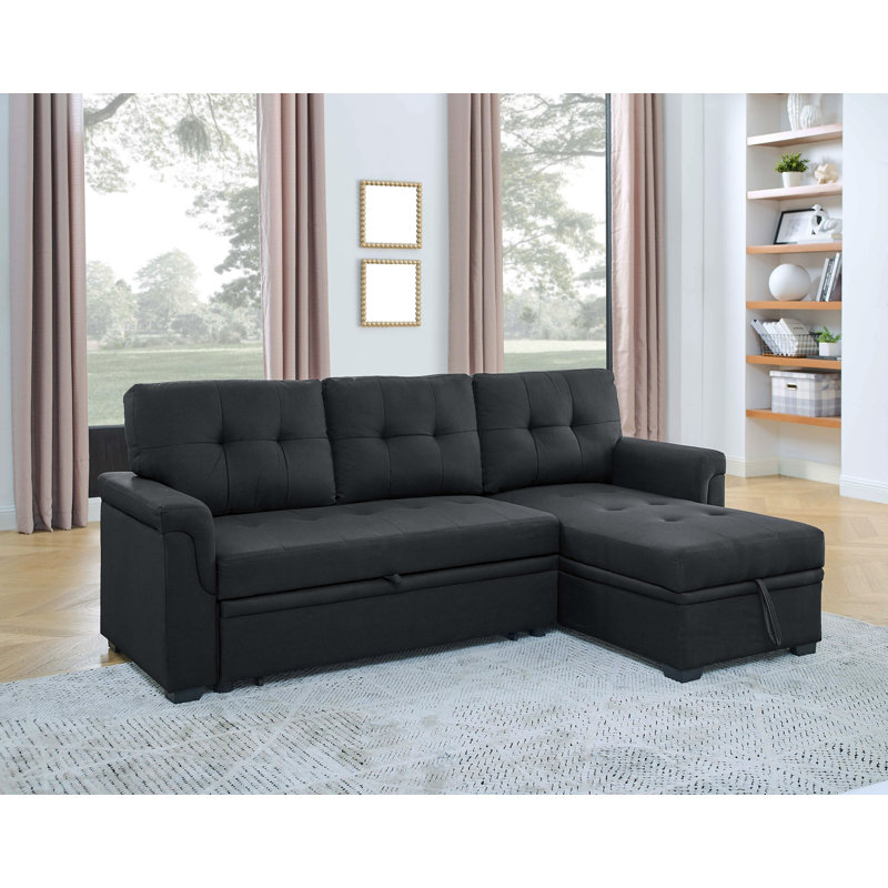 86'' Upholstered Pull-Out Sofa Bed, Black