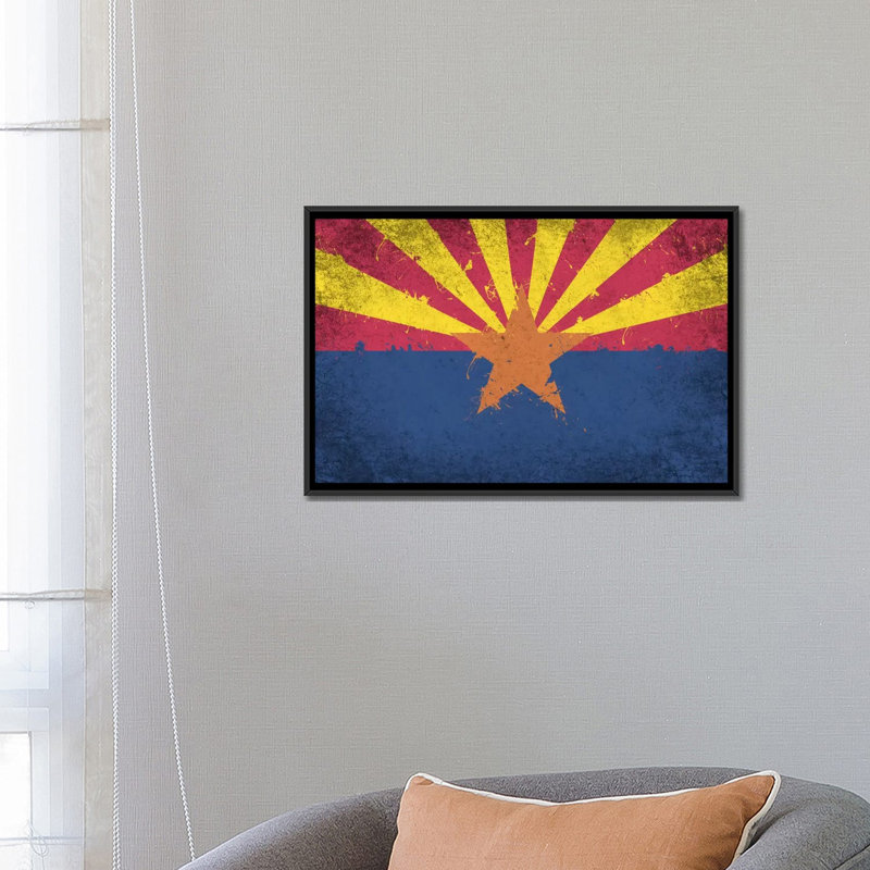Drapeau d’arizona, grunge peint, impression sur toile, H 18 po x l 26 po x P 1,5 po, Toile avec cadre noir, Pas de tapis