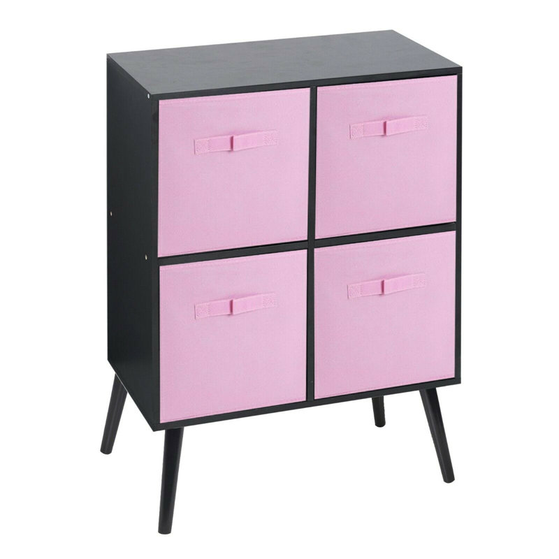 Lizzy 82cm H x 60cm W Wood Standard Bookcase, Black/Light Pink/Beech