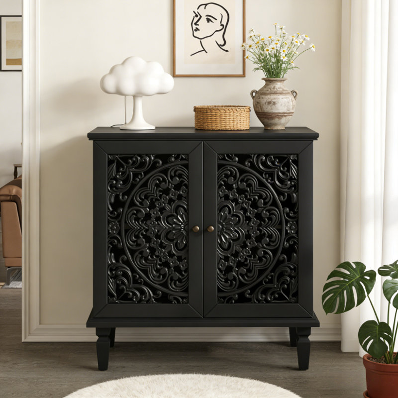 Vintage Hollow-Carved Accent Cabinet, Black