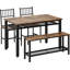 Ensemble de table de salle à manger pour 4 personnes avec banc et chaises, ensemble de table de cuisine avec tablette de rangement et cadre en métal pour salle à manger / cuisine / appartement / petit espace