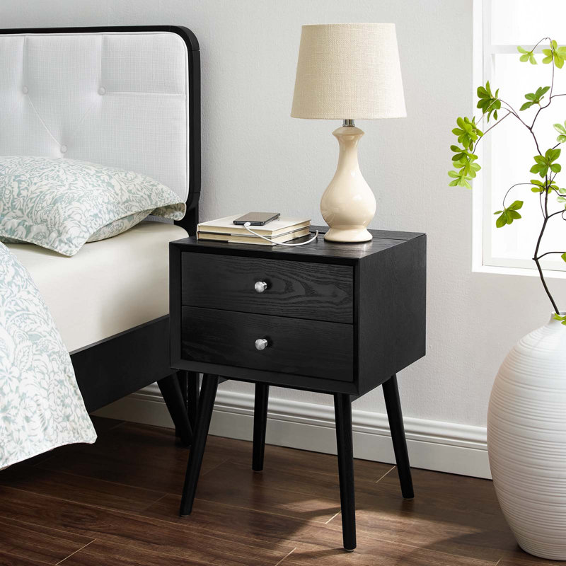 Ember Wood Mid-century Modern Nightstand, Black