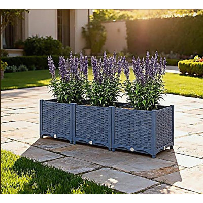 Outdoor Flower Box with Drainage Holes, Plastic Raised Garden Bed