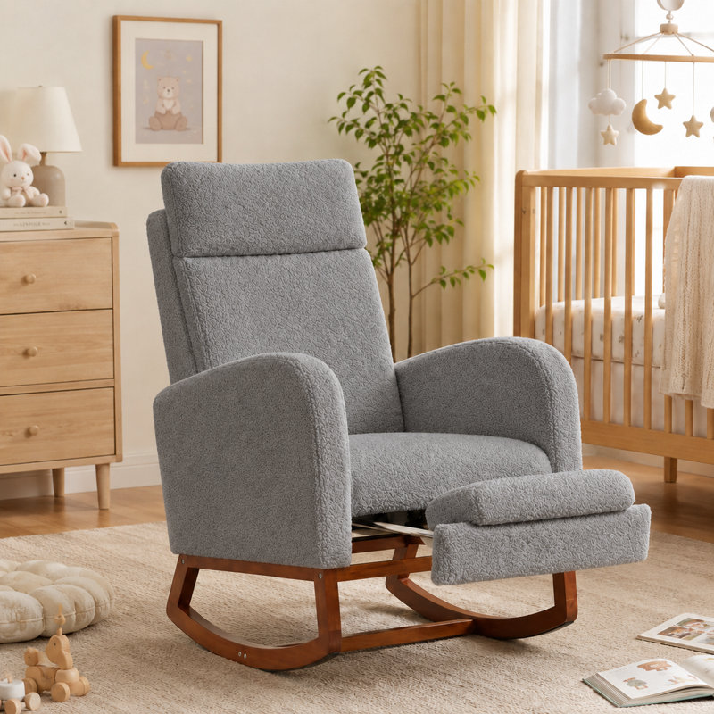 Chaise berçante avec repose-pieds Teedy, Teddy Grey