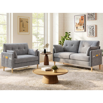 George 2-Piece Modern Tufted Chenille Living Room Set with Storage Pockets