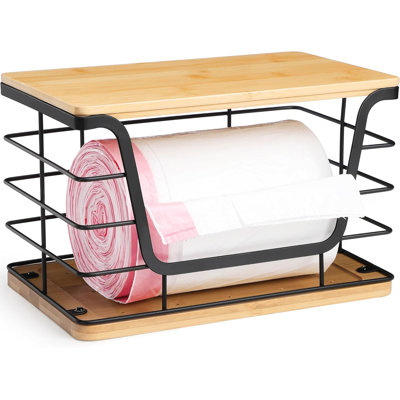 Extra Large Wall-mount Trash Bag Dispenser With Bamboo Top