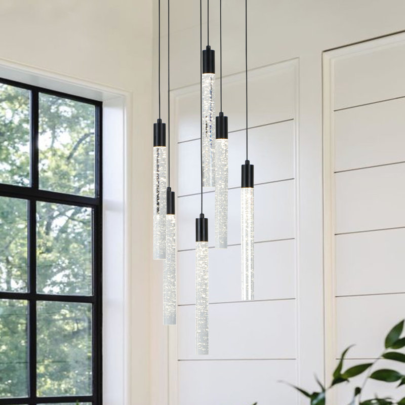 Eliandra Chandelier Crystal Long High Ceiling Pendant LED Dimmable, Black, 6 Lights
