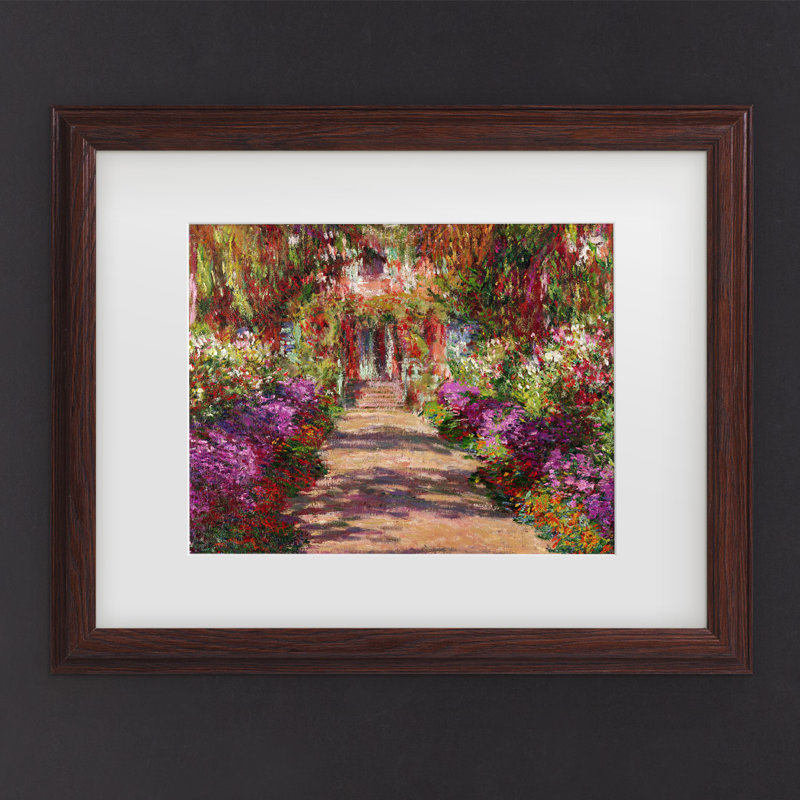 «A Pathway in Monets Garden» par Claude Monet, reproduction d'art sur toile, H 16 po x l 20 po x P 0,5 po, Cadre brun