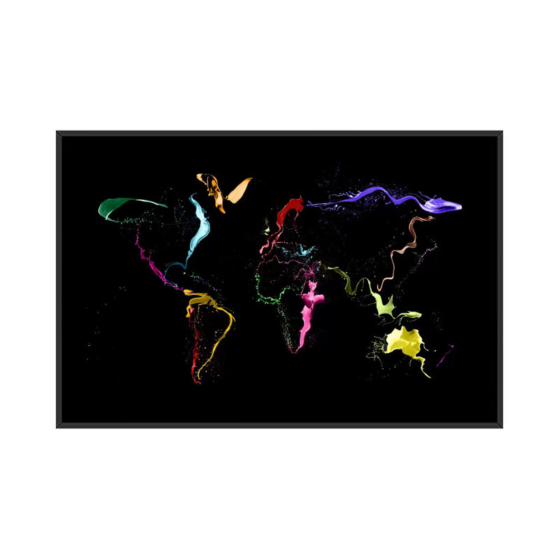 Karlskrona «World Map (Abstract Paint) II» par Michael Thompsett - Toile tendue, estampe numérique sur toile tendue
