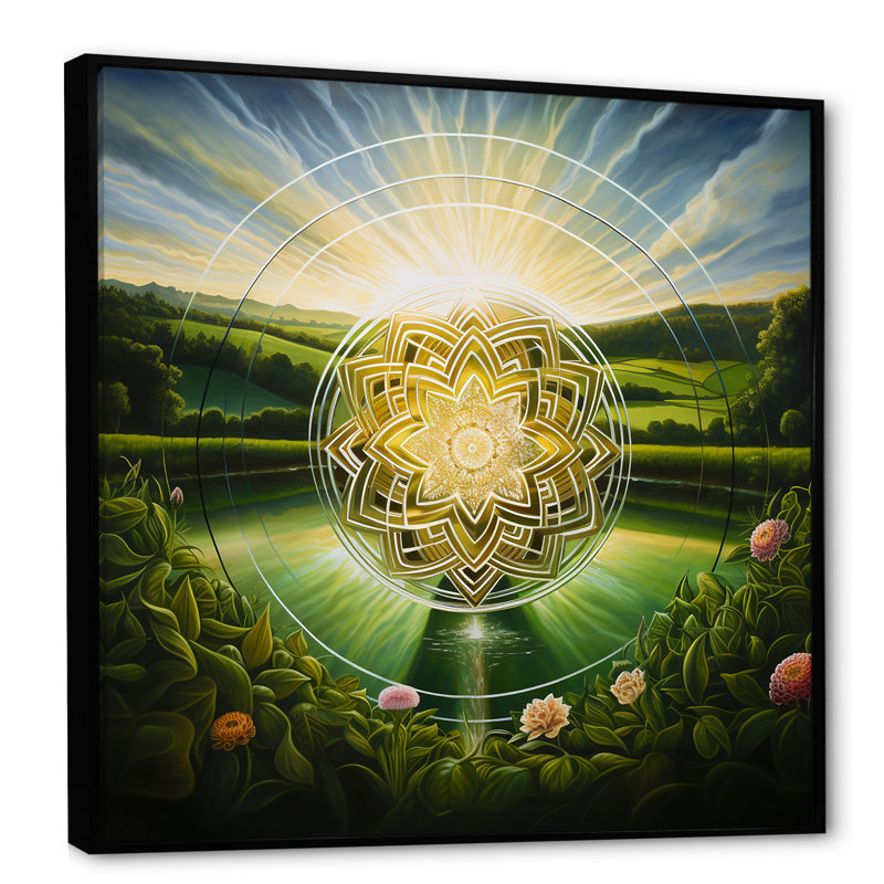 «Bright Shining Mandala In Paradise Landscape», reproduction sur toile, Cadre flottant noir, 30" H x 30" W