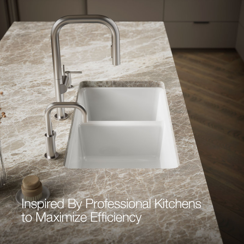Riverby 33" Enameled Cast Iron Undermount Double Basin Kitchen Sink, White