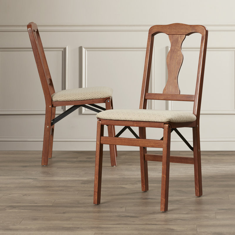 Stakmore Queen Anne Folding Chair, Cherry Frame with Blush Fabric, Cherry, Blush