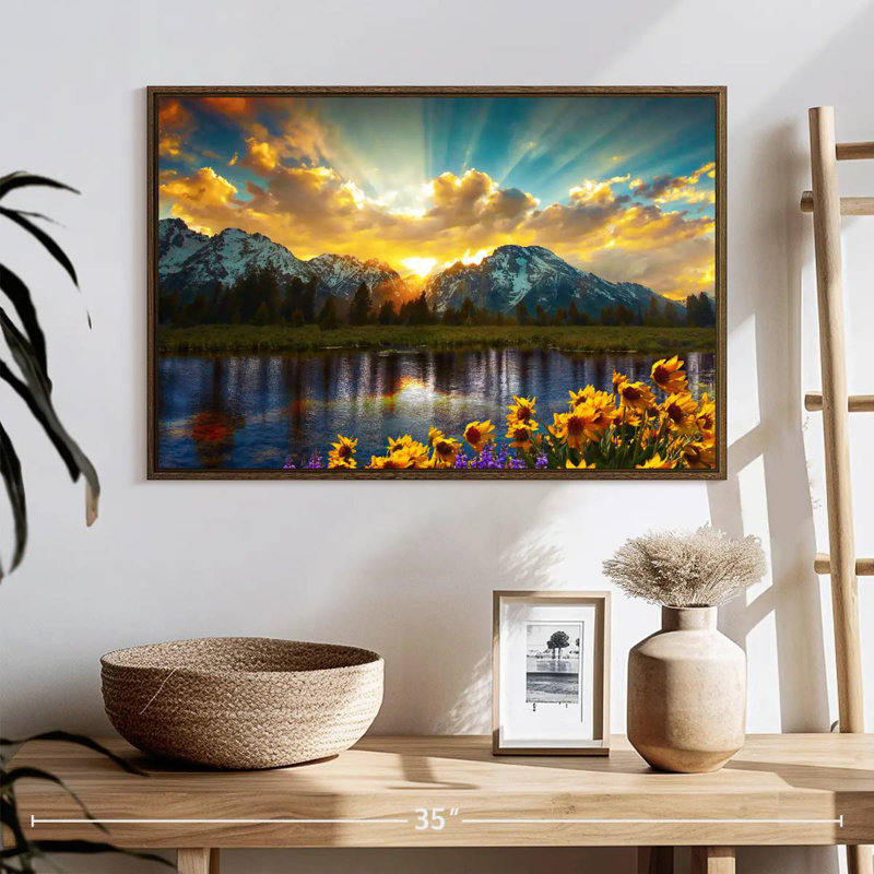 Grand Teton, 25 po x 17 po, Cadre flottant noyer