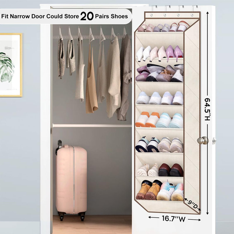 Range-chaussures à suspendre au-dessus de la porte pour garde-robe avec grandes poches profondes, Beige