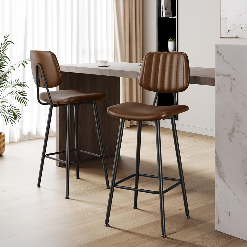 Ensemble de 2 tabourets de bar 29 pouces en cuir, Marron foncé