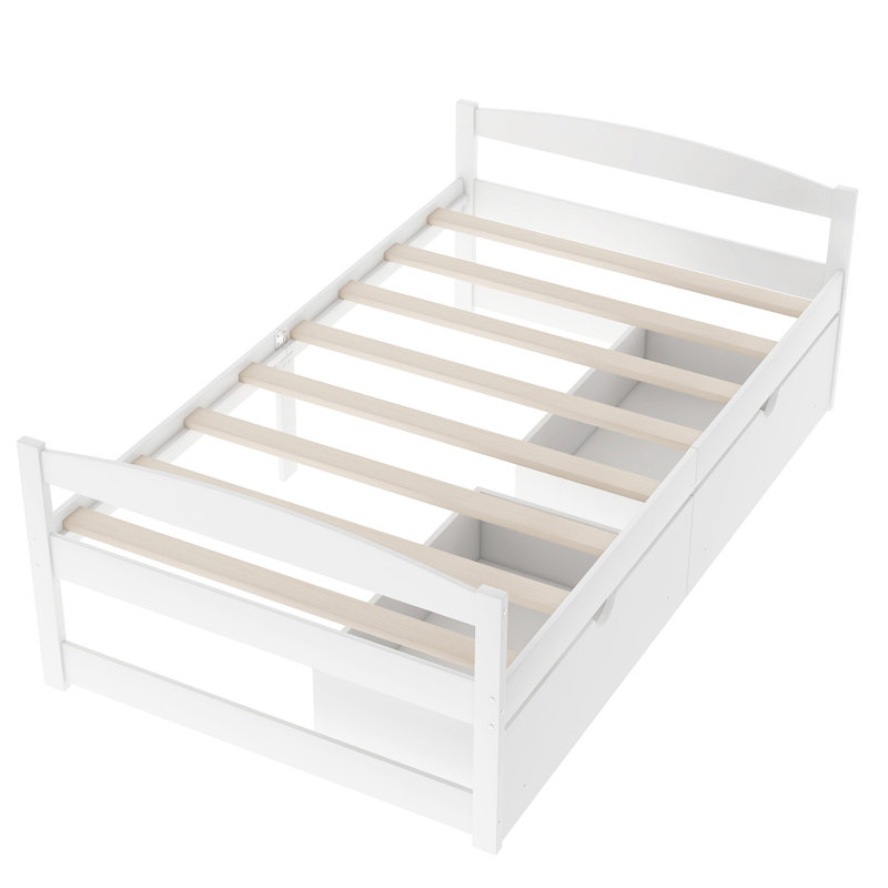 Lit plateforme simple avec deux tiroirs, Blanc