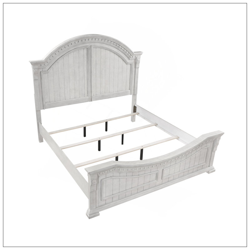 Grand lit style transitionnel en bois blanc antique