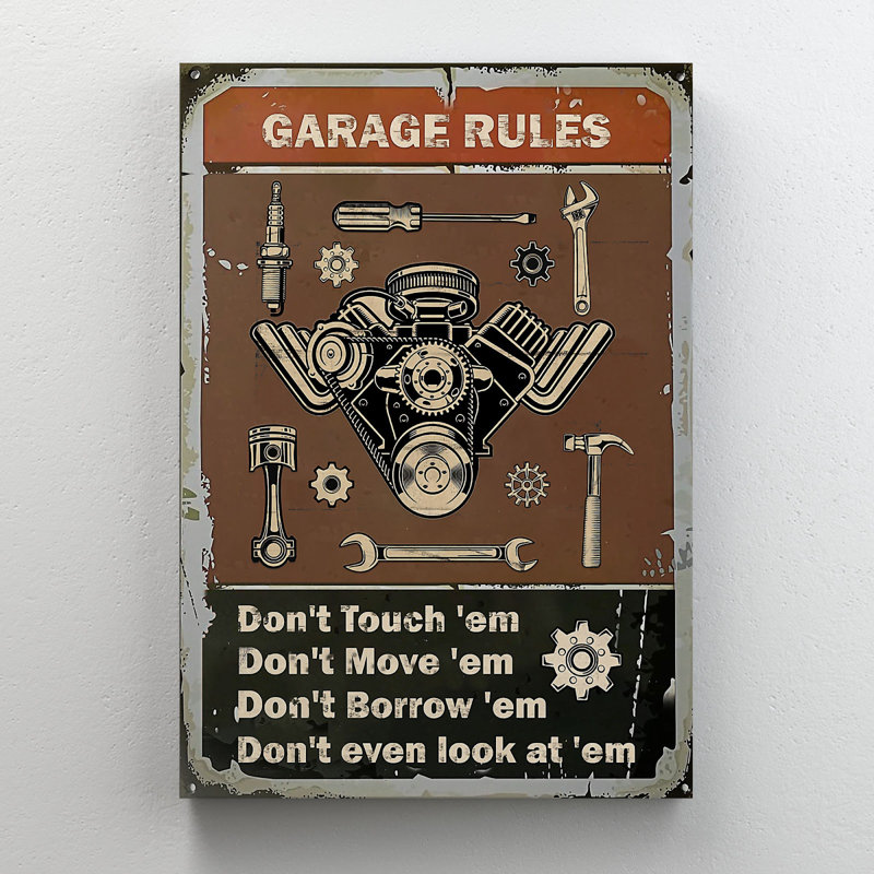 Car Fixing Tools - Garage Rules Don’T Touch 'Em Don't Move' Em - 1 pièce, reproduction d'art graphique sur toile tendue